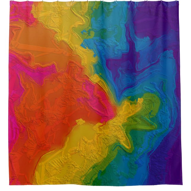 Rainbow Chalk Gradient Swirls Shower Curtain (Front)