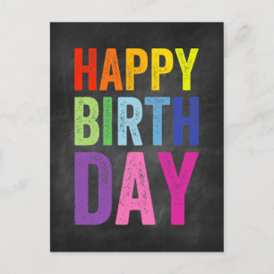 Rainbow & Chalkboard Happy Birthday Postcard