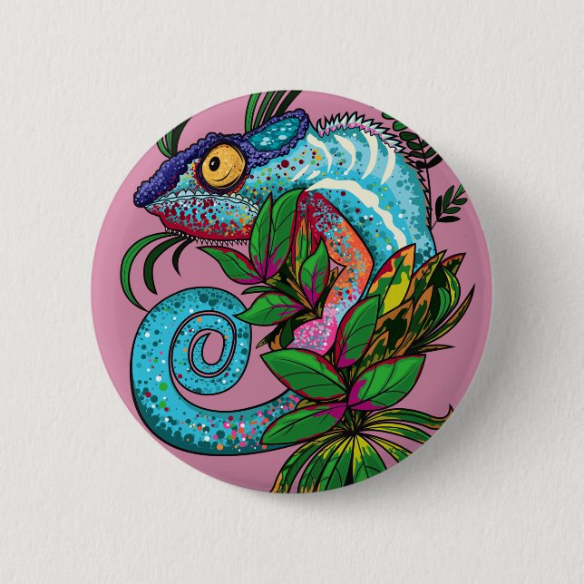 Rainbow Chameleon 6 Cm Round Badge (Front)