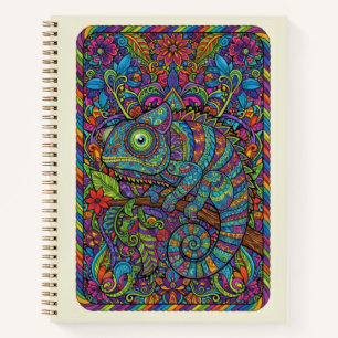 Rainbow Chameleon Floral Neon Zentangle Journal
