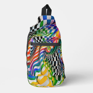 Rainbow Checkerboard Digital Art Sling Bag