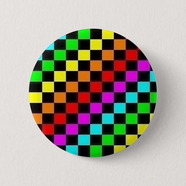 rainbow checkers 6 cm round badge (Front)