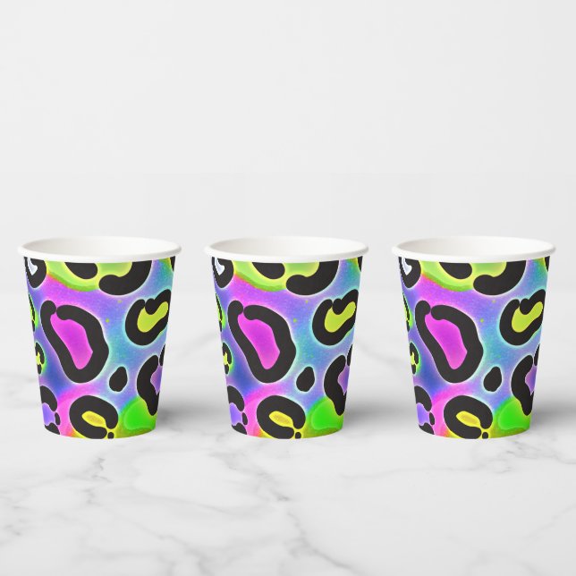 Rainbow Cheetah Leopard Print Birthday Party Paper Cups (Multi)