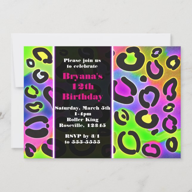 Rainbow Cheetah Leopard Print Party Invitations (Front)