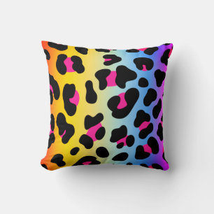 Rainbow Cheetah Print Throw Pillow