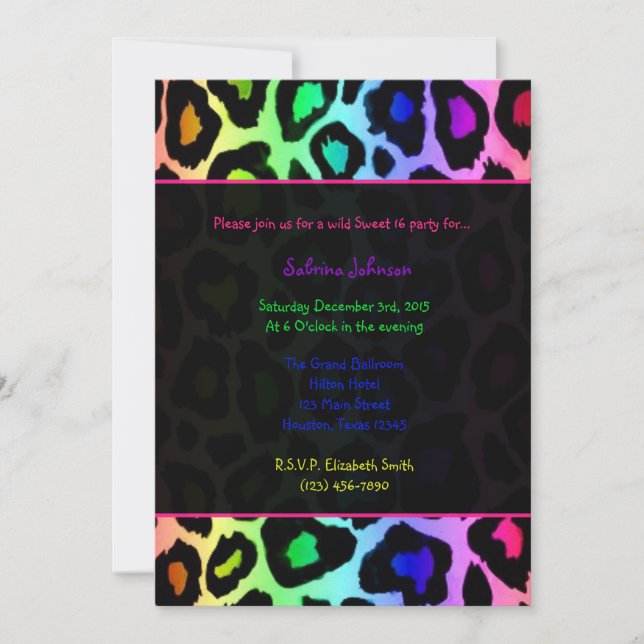 Rainbow Cheetah Wild Sweet 16 Birthday Party Invitation (Front)