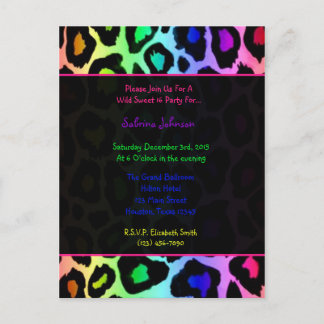 Rainbow Cheetah Wild Sweet 16 Birthday Party Invitation Postcard