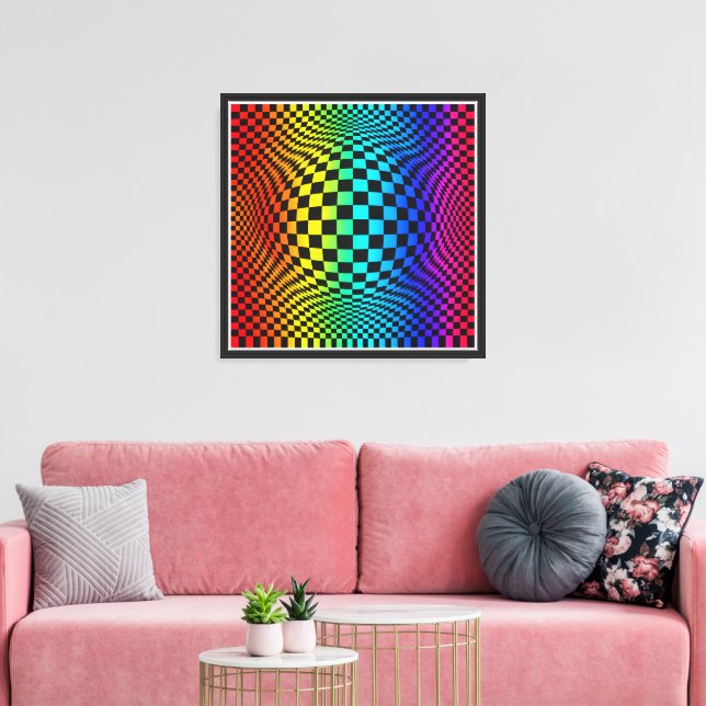 Rainbow Chequerboard Warp Canvas Print (Insitu(LivingRoom))