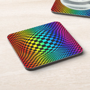 Rainbow Chequerboard Warp Coaster
