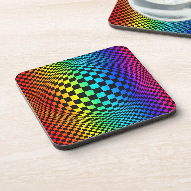 Rainbow Chequerboard Warp Coaster (Left Side)