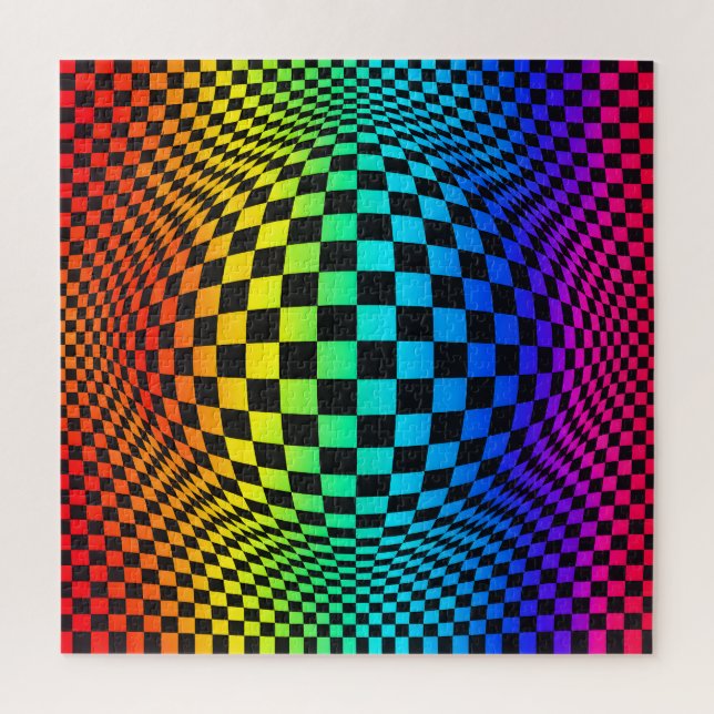 Rainbow Chequerboard Warp Jigsaw Puzzle (Vertical)