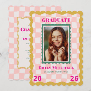 Rainbow Chequered Grad Invitation with Photo