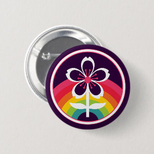 rainbow cherry blossom 6 cm round badge