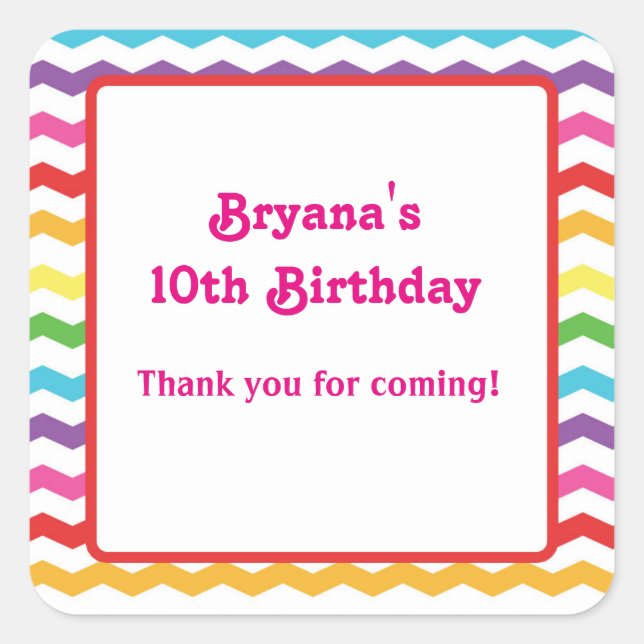 Rainbow Chevron Birthday Party Custom Sticker (Front)