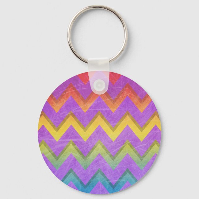 Rainbow Chevron by Shirley Taylor Key Ring (Front)