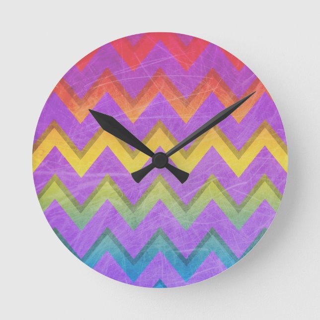 Rainbow Chevron by Shirley Taylor Round Clock (Front)