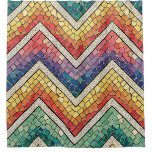 Rainbow Chevron Mosaic – Colourful Geometric Tile Shower Curtain