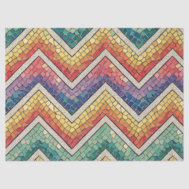 Rainbow Chevron Mosaic – Colourful Geometric Tile Tissue Paper (Front)