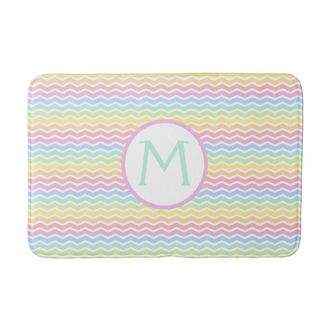 Rainbow Chevron Pastel Monogram Bath Mat (Front)