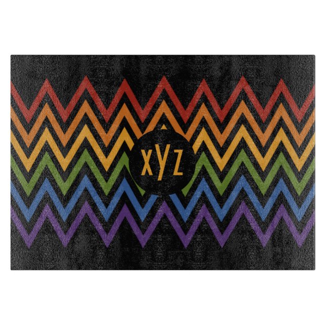 Rainbow Chevron Pattern custom cutting board (Front)