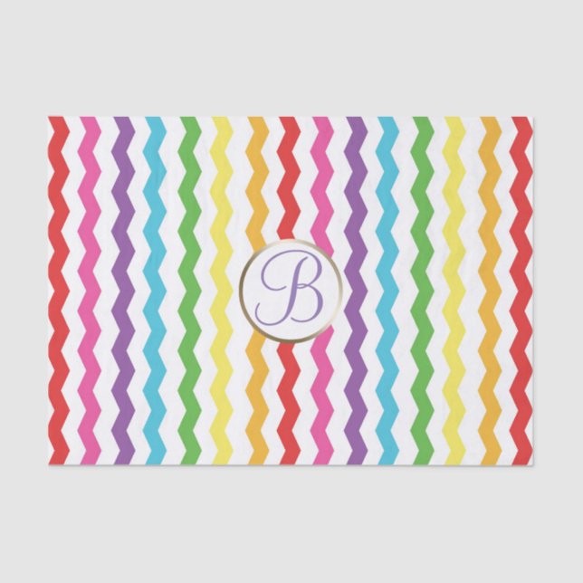 Rainbow Chevron Print Monogram Letter Initial Tissue Paper (Front)