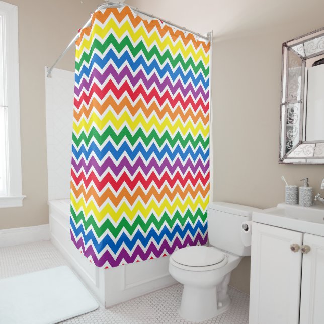 Rainbow Chevron Shower Curtain (In Situ)