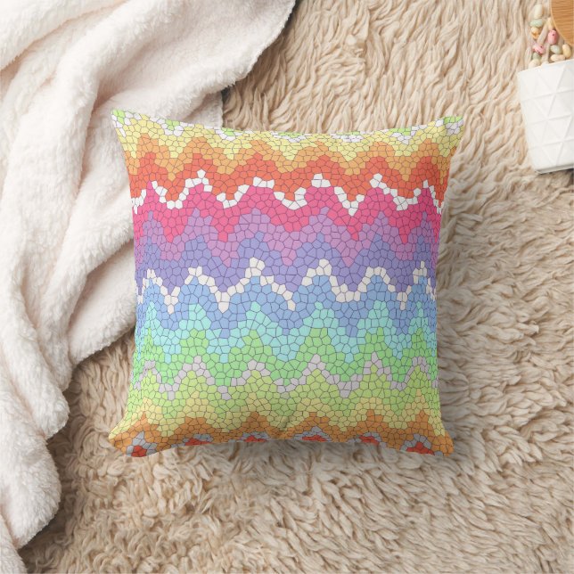 Rainbow chevron Stained glass Colourful Abstract Cushion (Blanket)