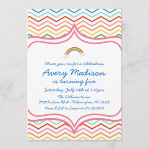 Rainbow Chevron STripe Modern Birthday Party Invitation