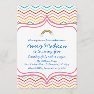 Rainbow Chevron STripe  Modern Birthday Party Invitation