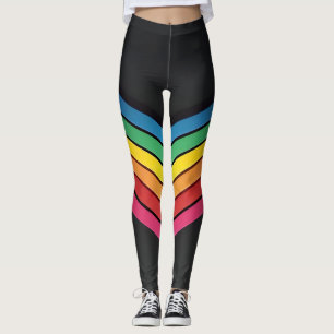 Rainbow chevron stripes on a sleek black backdrop leggings