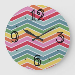 Rainbow Chevrons Colourful Large Clock