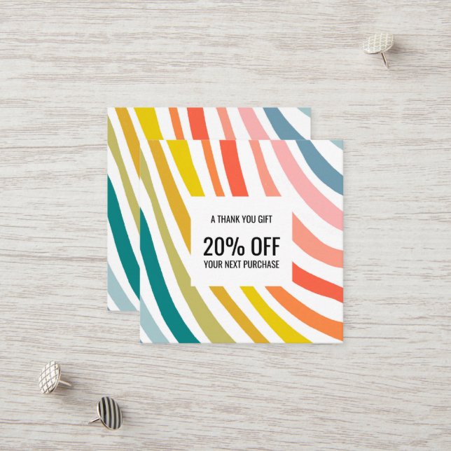 Rainbow Chic Colourful Curvy Waves Handmade Discount Card (Front/Back In Situ)