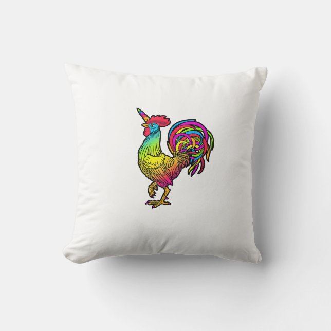 Rainbow Chicken Unicorn Rooster Funny Animal Image Cushion (Front)