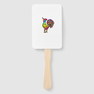 Rainbow Chicken Unicorn Rooster Funny Animal Image Hand Fan