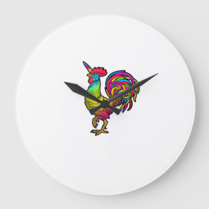 Rainbow Chicken Unicorn Rooster Funny Animal Image Large Clock