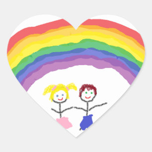 Rainbow Children Heart Sticker