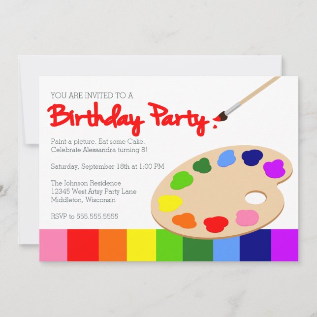 Rainbow Children's Painting Party Birthday Invitation (Front)