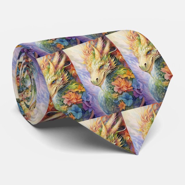 Rainbow Chinese Dragon Pattern Tie (Rolled)