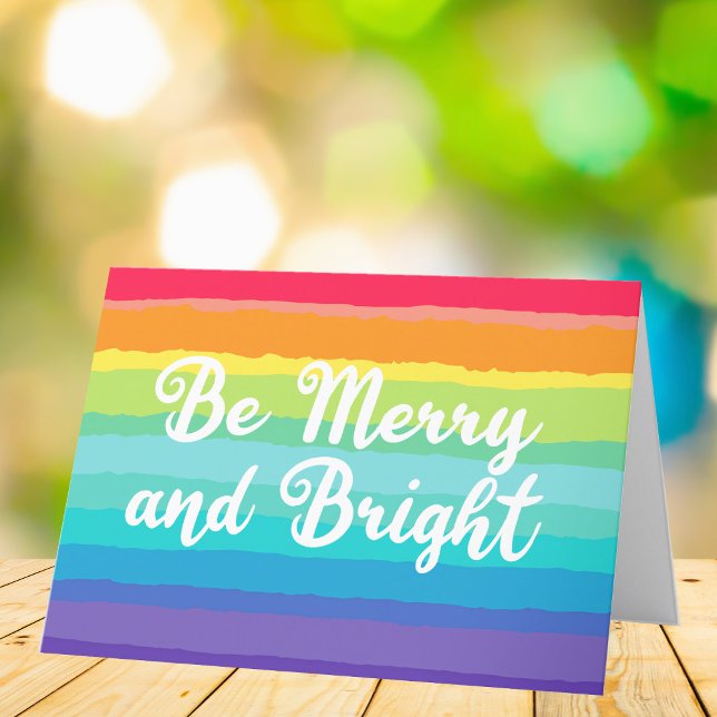 Rainbow Christmas Be Merry and Bright Gay Pride Holiday Card (Creator Uploaded)