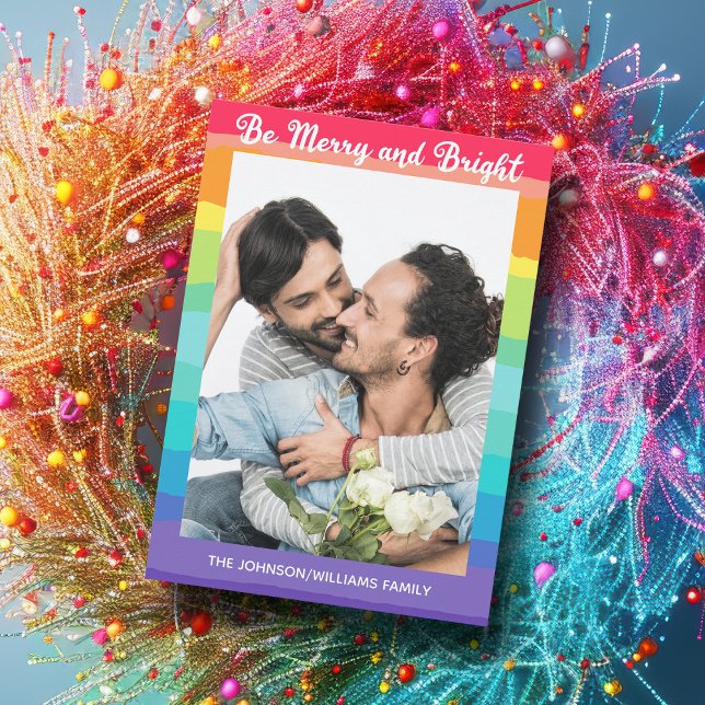 Rainbow Christmas Be Merry and Bright LGBTQ Photo Holiday Card (Creator Uploaded)
