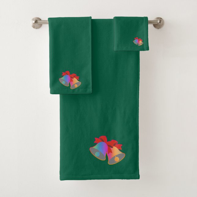 Rainbow Christmas Bells Green    Bath Towel Set (Insitu)