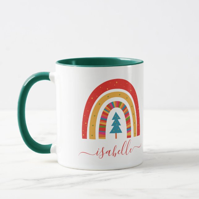 Rainbow Christmas colourful cute fun personalised Mug (Left)