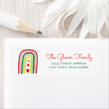 Rainbow Christmas Hearts Holiday Address Label