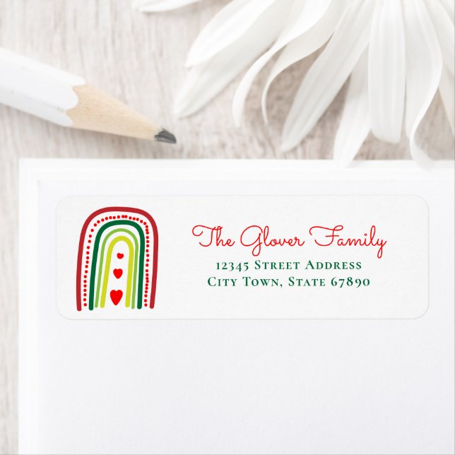 Rainbow Christmas Hearts Holiday Address Label (Insitu)