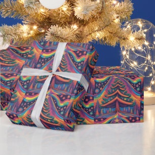 Rainbow Christmas Tree Forest and Ornaments Wrapping Paper