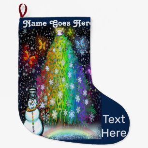 Rainbow Christmas Tree Large Christmas Stocking