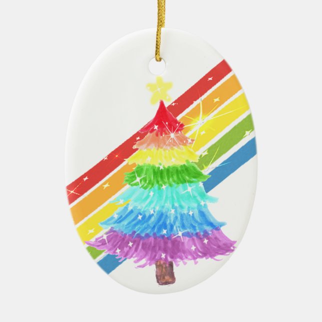 Rainbow Christmas Tree LGBTQ Ceramic Tree Decoration (Front)