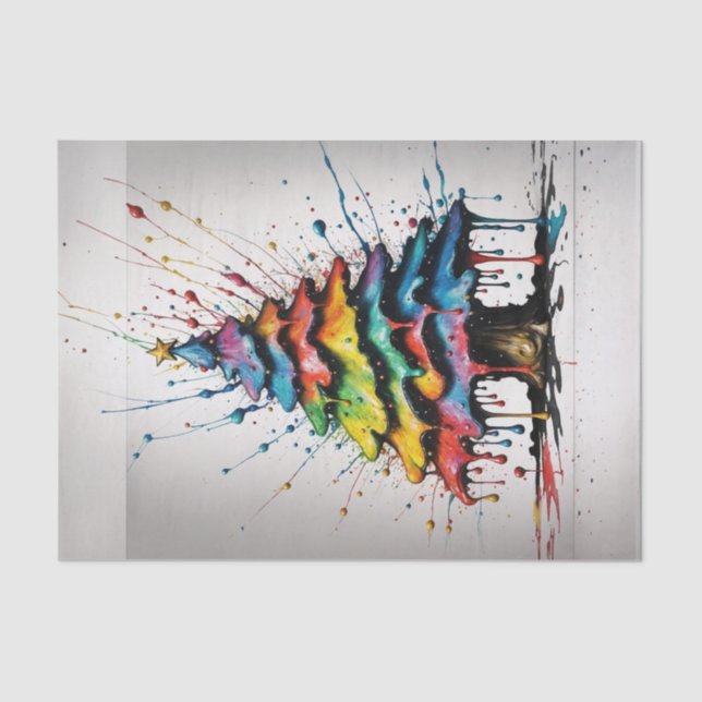 Rainbow Christmas Tree Oil Splash Decoupage Paper (Front)