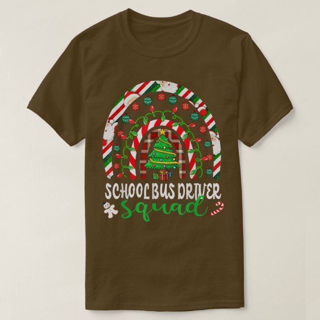 Rainbow Christmas Tree School Bus Driver Squad Chr T-Shirt (Design Front)