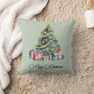 Rainbow Christmas Tree Watercolor Art Cushion